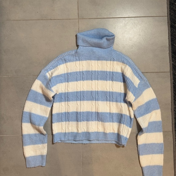 Francesca's Collections Blue and Cream Cowl Neck Sweater - Picture 5 of 7